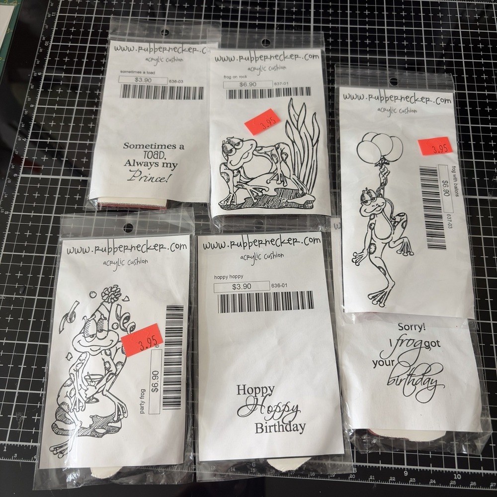 Rubbernecker Frog Rubber Stamp Lot of 6 Birthday Toad Prince Balloons Party New